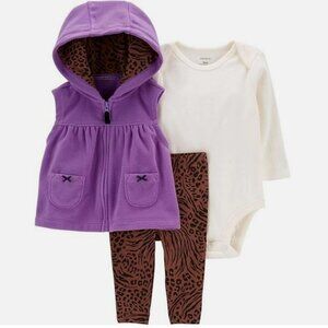 NWT. CARTER'S Baby Girls Purple Fleece Vest 3-Pc Outfit Set